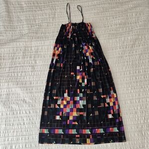 Boho Geometric Maxi Dress Smocked Empire Artful Print S/M